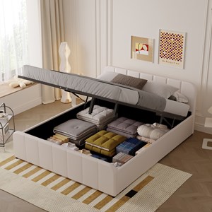 Tampa lit coffre 140x190cm en velours beige