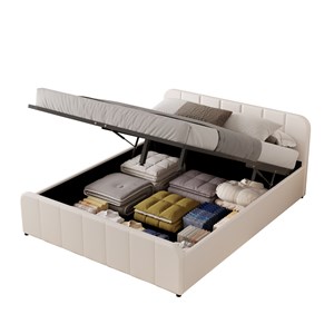 Tampa lit avec coffre de rangement 140x190cm en velours beige