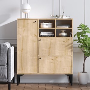 Ewa buffet haut 3 portes et 4 niches couleur chêne 100x125cm