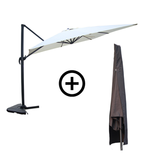 Cesare parasol rectangulaire 3x4m déporté rotatif écru avec housse