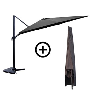 Cesare bundle parasol 3x4m déporté rotatif gris + housse