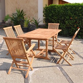 Kajang table de jardin rectangulaire 4 chaises 2 fauteuils en teck