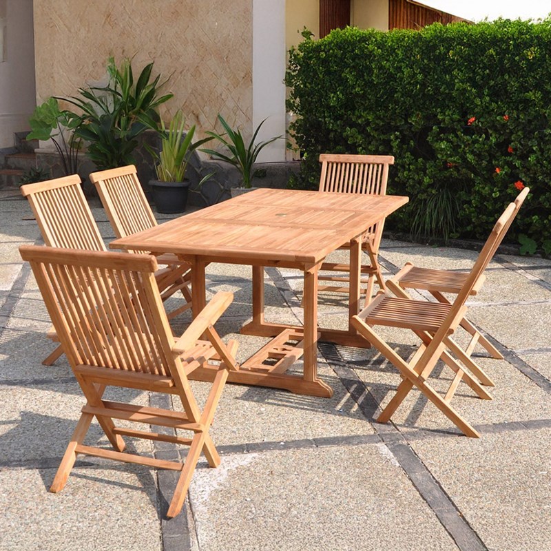 Kajang table de jardin rectangulaire 4 chaises 2 fauteuils en teck
