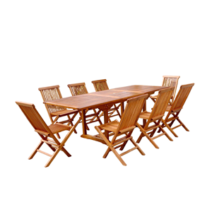 Lubok salon de jardin teck huilé 8 personnes - table rectangle + 8 chaises