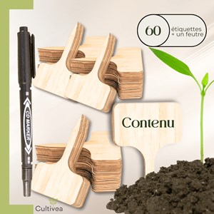 60 étiquettes en bois jardin 10x6 cm + crayon double mine