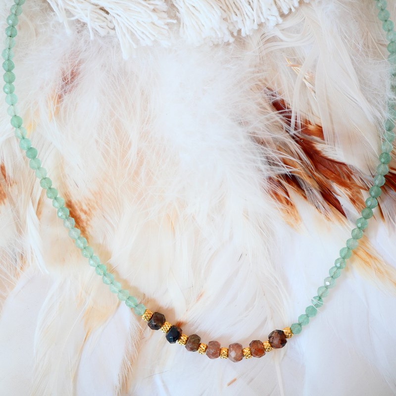 Collier hridaya en aventurine et andalousite