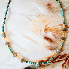 Collier aarambh en turquoise, labradorite et citrine