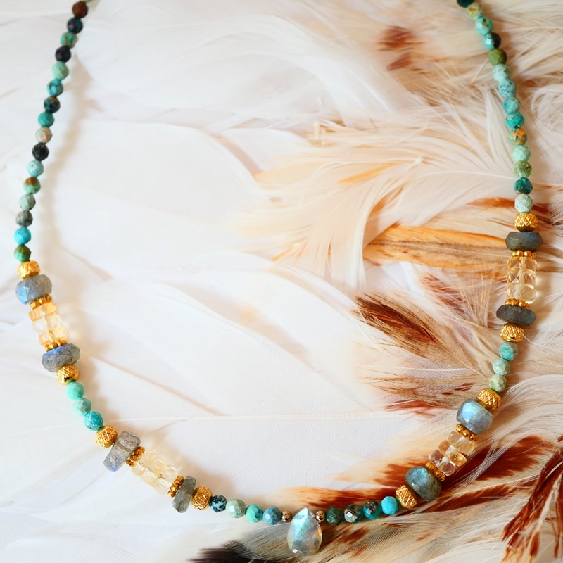 Collier aarambh en turquoise, labradorite et citrine