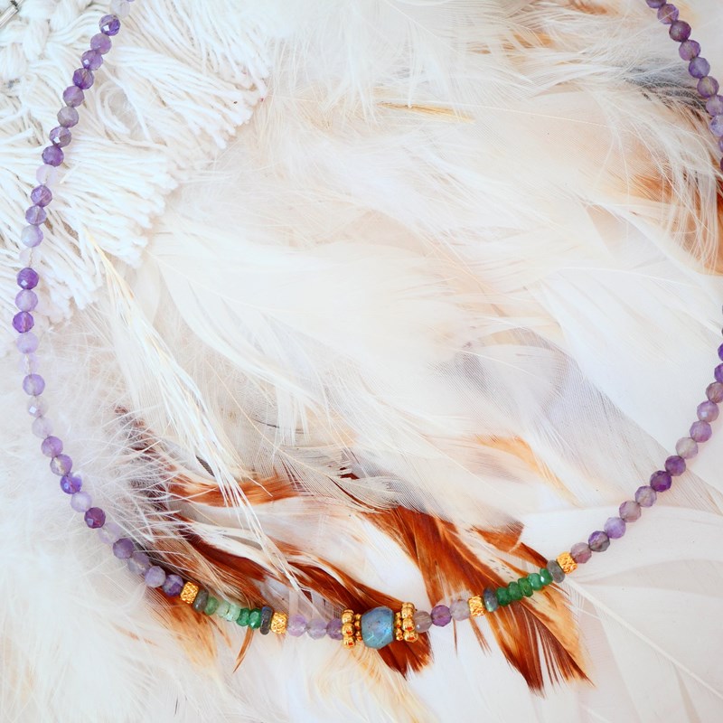 Collier manas en améthyste, tsavorite et labradorite – sérénité & clarté mentale