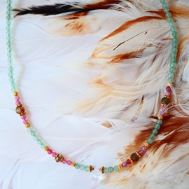 Collier samudra en aventurine, tourmaline rose et pierre de lune