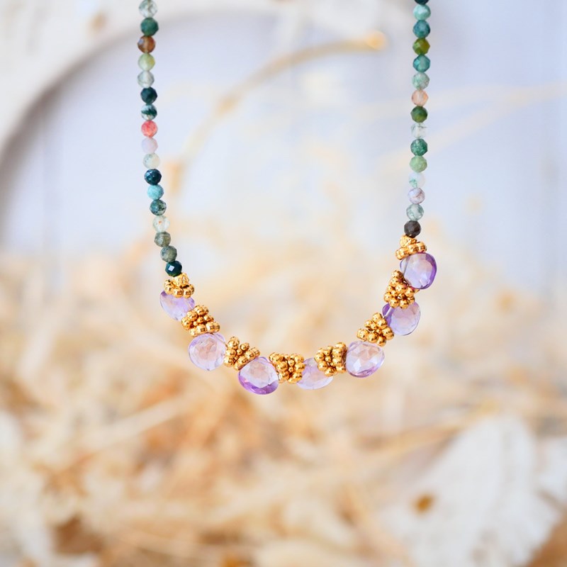 Collier sangam agate indienne et améthystes