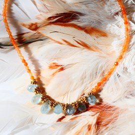 Collier sangam aventurine rouge et aigue marine