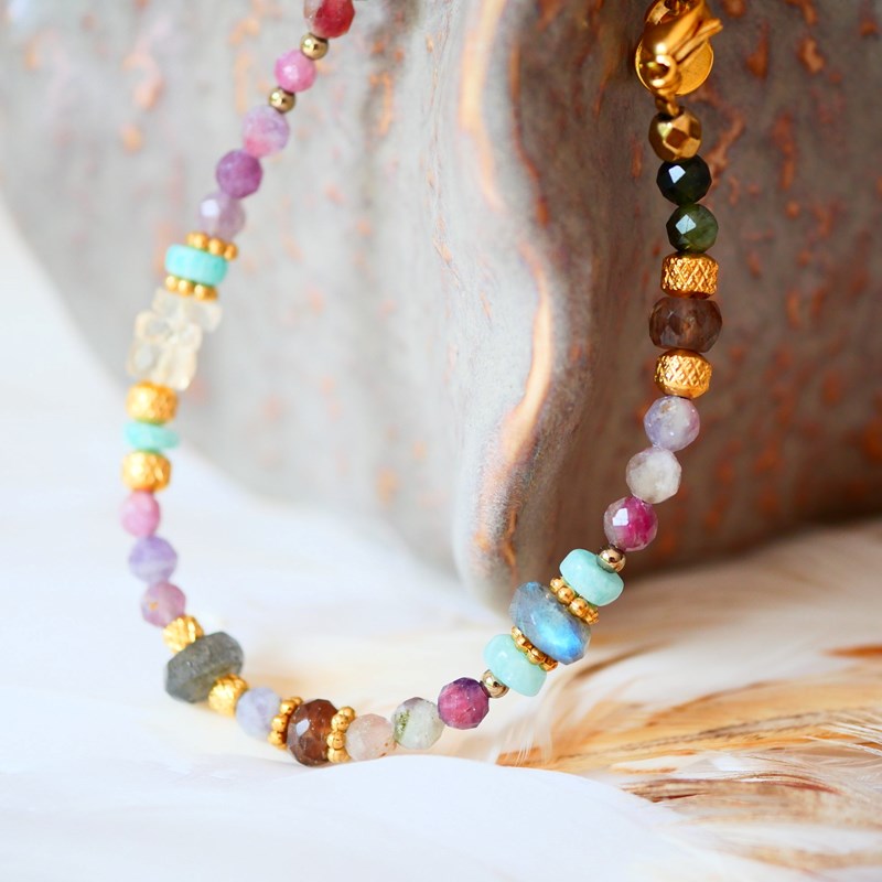 Bracelet rangoli tourmaline, amazonite, citrine