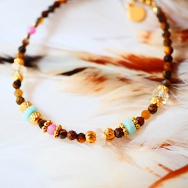 Bracelet simha en œil de tigre, citrine et tourmaline rose