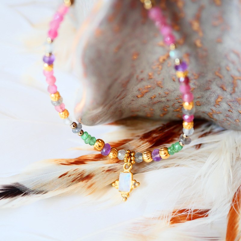 Bracelet prem en tourmaline rose, améthyste & pierre de lune