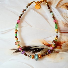 Bracelet neda en chrysoprase, andalousite & tourmaline rose