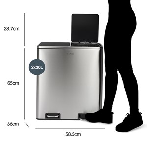 Poubelle de tri à pédale 2 x 30l, inox edition - n°904