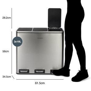 Poubelle de tri à pédale 3 x 18 l, inox edition - n°982