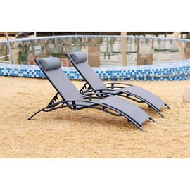 Bahia lot de 2 transats empilables et ajustables en alu gris-noir