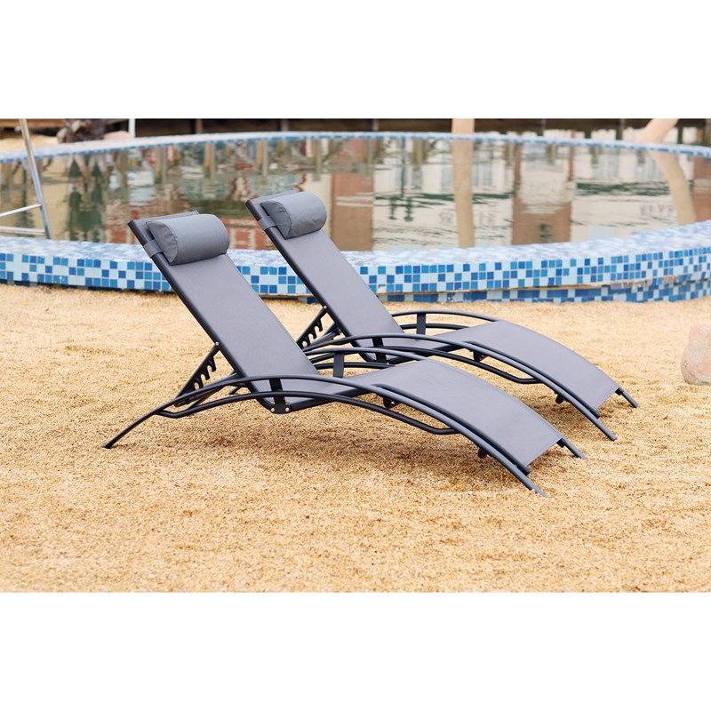 Bahia lot de 2 transats empilables et ajustables en alu gris-noir