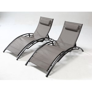 Bahia lot de 2 transats empilables et ajustables en alu gris-noir