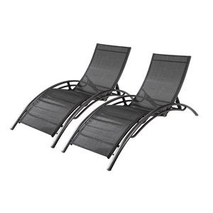 Bahia lot de 2 transats empilables et ajustables en alu noir