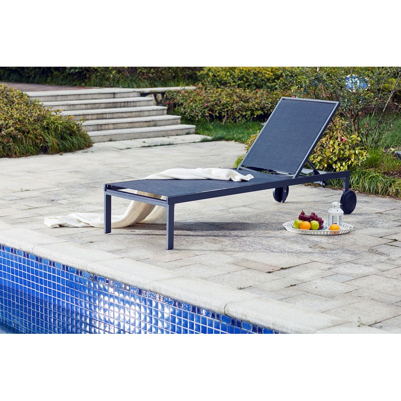 Cuba lot de 2 transats inclinables avec roulettes en aluminium noir