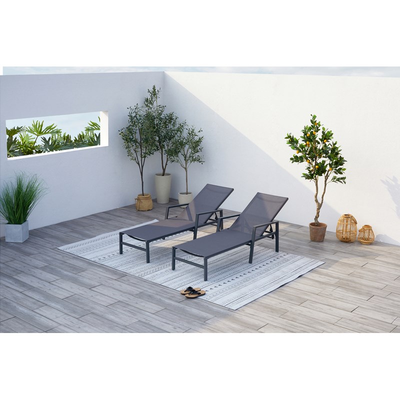 Bari lot de 2 transats en aluminium gris foncé