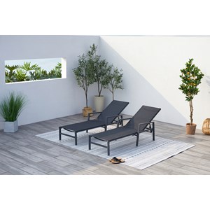 Bari lot de 2 transats en aluminium gris foncé et noir