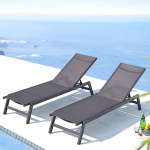 Prato lot de 2 transats avec roulettes gris foncé