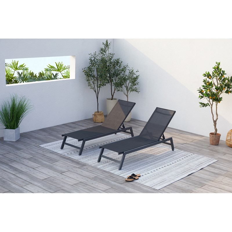 Prato lot de 2 transats avec roulettes gris foncé et noir