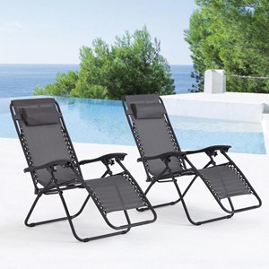 Manihi lot de 2 transats inclinables noir et gris foncé