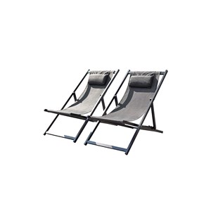 Tevata lot de 2 transats alu gris