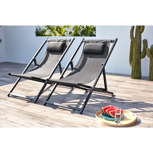 Tevata lot de 2 transats alu gris