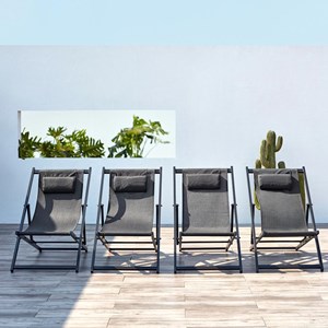 Tevata lot de 4 transats alu gris