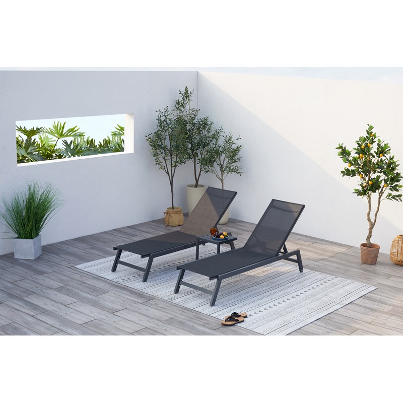 Prato lot de 2 transats et une table d'appoint noir