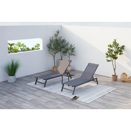 Prato lot de 2 transats et une table d'appoint gris et noir