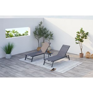 Prato lot de 2 transats et une table d'appoint gris et noir