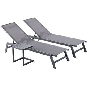 Prato lot de 2 transats et une table d'appoint gris et noir