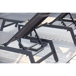 Prato lot de 2 transats et une table d'appoint gris et noir