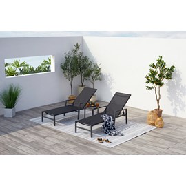 Bari lot de 2 transats et une table d'appoint noir