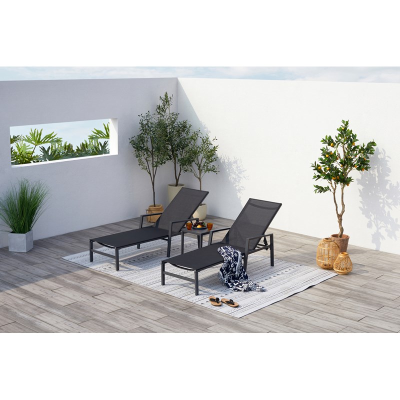 Bari lot de 2 transats et une table d'appoint noir