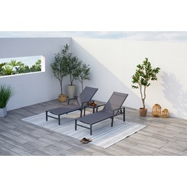 Bari lot de 2 transats et une table d'appoint gris