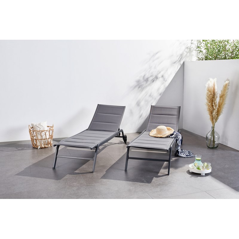 Lisboa lot de 2 transats aluminium gris foncé