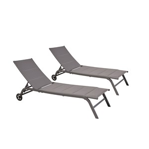 Lisboa lot de 2 transats aluminium gris foncé
