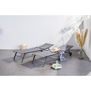 Lisboa lot de 2 transats aluminium gris foncé