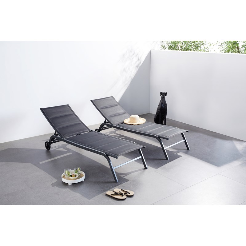 Lisboa lot de 2 transats aluminium noir