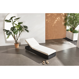 Sunny bain de soleil en résine tressée noir et matelas blanc