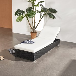 Sunny bain de soleil en résine tressée noir et matelas blanc