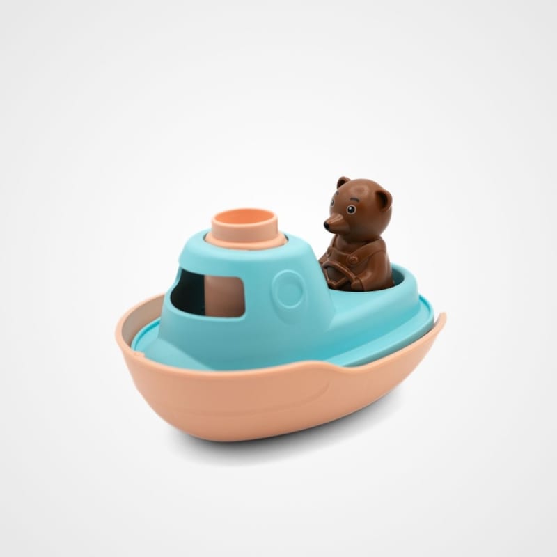 Jouet de bain made in france en matière recyclée bateau de petit ours brun (Le Jouet Simple) - Image 1